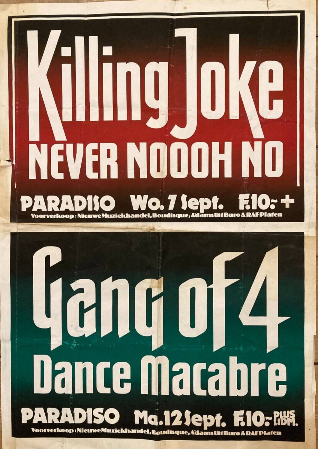 Killing Joke & Gang of 4 original poster - Live at the Paradiso, Amsterdam 1983 Rare - Original Music and Movie Posters for sale from Bamalama - Online Poster Store UK London