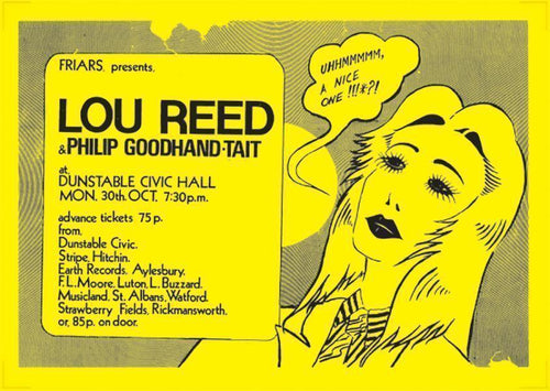 Lou Reed concert poster - Live at Dunstable Civic Hall 1972 reprinted edition promo - Original Music and Movie Posters for sale from Bamalama - Online Poster Store UK London