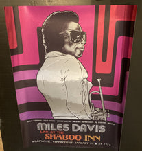 Load image into Gallery viewer, Miles Davis original poster print - Shaboo Inn 1974 chrome design by Dan Reaney - Original Music and Movie Posters for sale from Bamalama - Online Poster Store UK London
