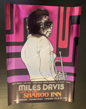 Load image into Gallery viewer, Miles Davis original poster print - Shaboo Inn 1974 chrome design by Dan Reaney - Original Music and Movie Posters for sale from Bamalama - Online Poster Store UK London
