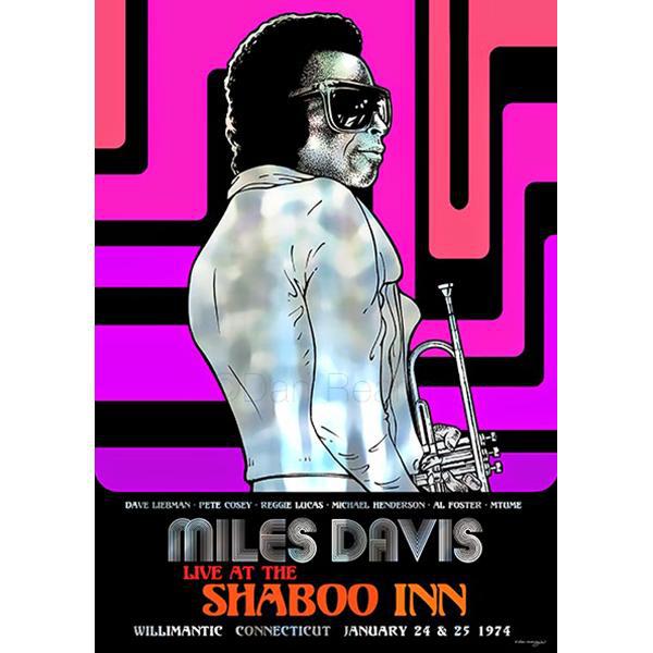 Miles Davis original poster print - Shaboo Inn 1974 chrome design by Dan Reaney - Original Music and Movie Posters for sale from Bamalama - Online Poster Store UK London