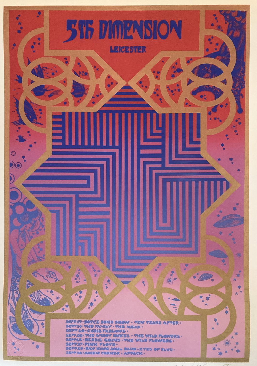 Pink Floyd poster print by Hapshash - 5th Dimension club Leicester 1967 Signed and stamped by Nigel Waymouth - Original Music and Movie Posters for sale from Bamalama - Online Poster Store UK London