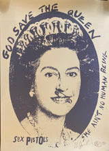 Load image into Gallery viewer, Sex Pistols &amp; Jamie Reid original screen print poster - God Save the Queen Blue limited edition signed &amp; numbered 97 - Original Music and Movie Posters for sale from Bamalama - Online Poster Store UK London
