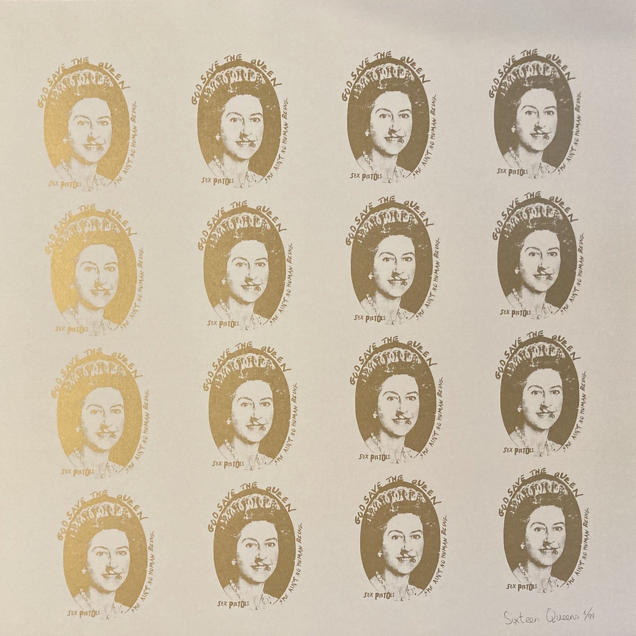 Sex Pistols original poster - 16 Queens Gold Screen print by