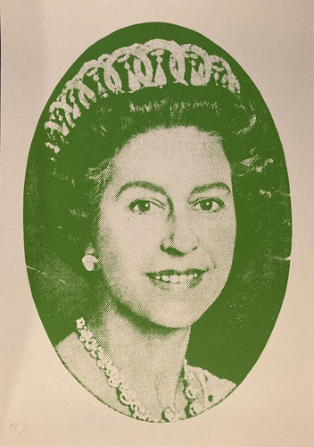 Sex Pistols original poster - God Save the Queen Green screen print by Jamie Reid limited edition numbered 97 - Original Music and Movie Posters for sale from Bamalama - Online Poster Store UK London