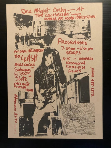 The Clash vintage style concert poster - Buzzcocks Slits Live Harlesden 1977 new reprint - Original Music and Movie Posters for sale from Bamalama - Online Poster Store UK London