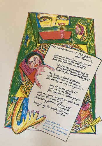 Vintage original design poetry poster- Questioning of the Giant by Nicki Jackowska, part of series no. 3 published by South East Arts, Kent - Original Music and Movie Posters for sale from Bamalama - Online Poster Store UK London