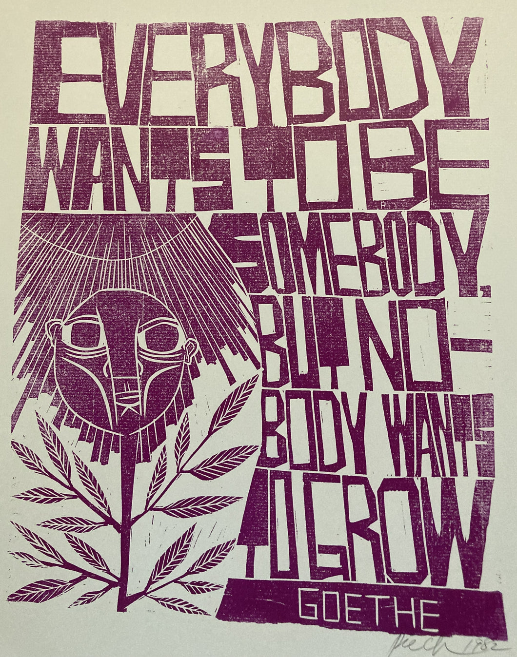 Vintage original poetry poster - Everybody wants to be Somebody by Goethe screen print signed by designer 1982 - Original Music and Movie Posters for sale from Bamalama - Online Poster Store UK London