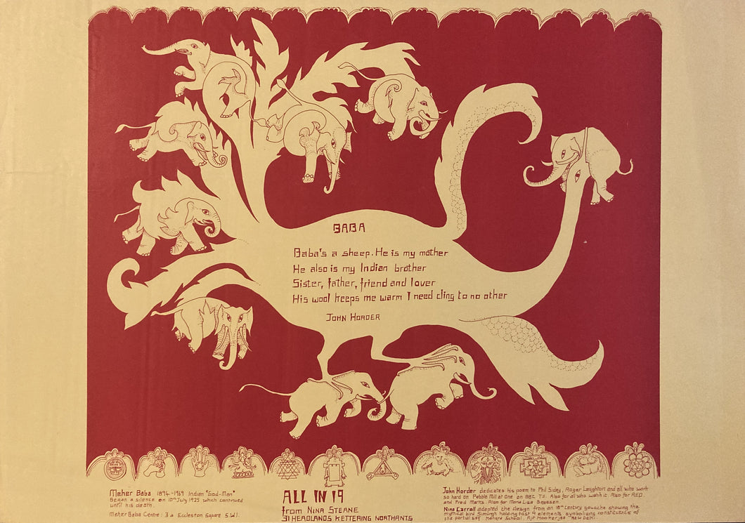 Vintage original poetry poster - Meher Baba poem by John Horder and design by Nina Carroll - Original Music and Movie Posters for sale from Bamalama - Online Poster Store UK London
