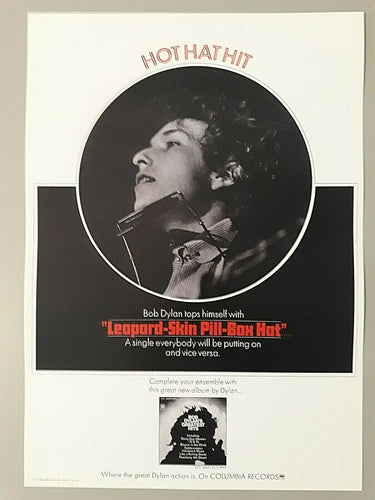 Bob Dylan poster - leopard Skin Pill Box Hat music promo advert 1966 A3 reprint - Original Music and Movie Posters for sale from Bamalama - Online Poster Store UK London
