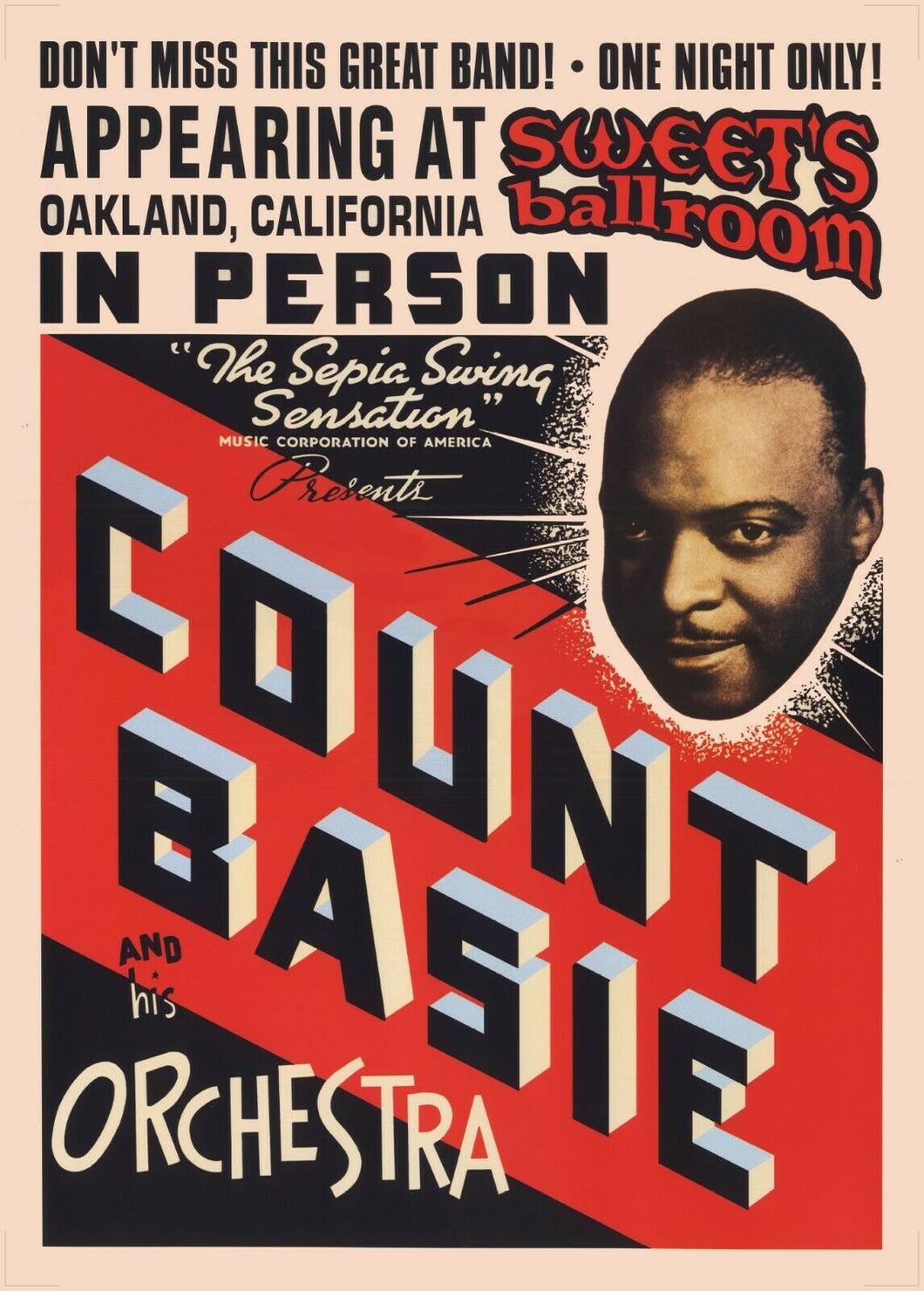 COUNT BASIE CONCERT PROMO POSTER - LIVE OAKLAND CALIFORNIA USA A2 size - Original Music and Movie Posters for sale from Bamalama - Online Poster Store UK London