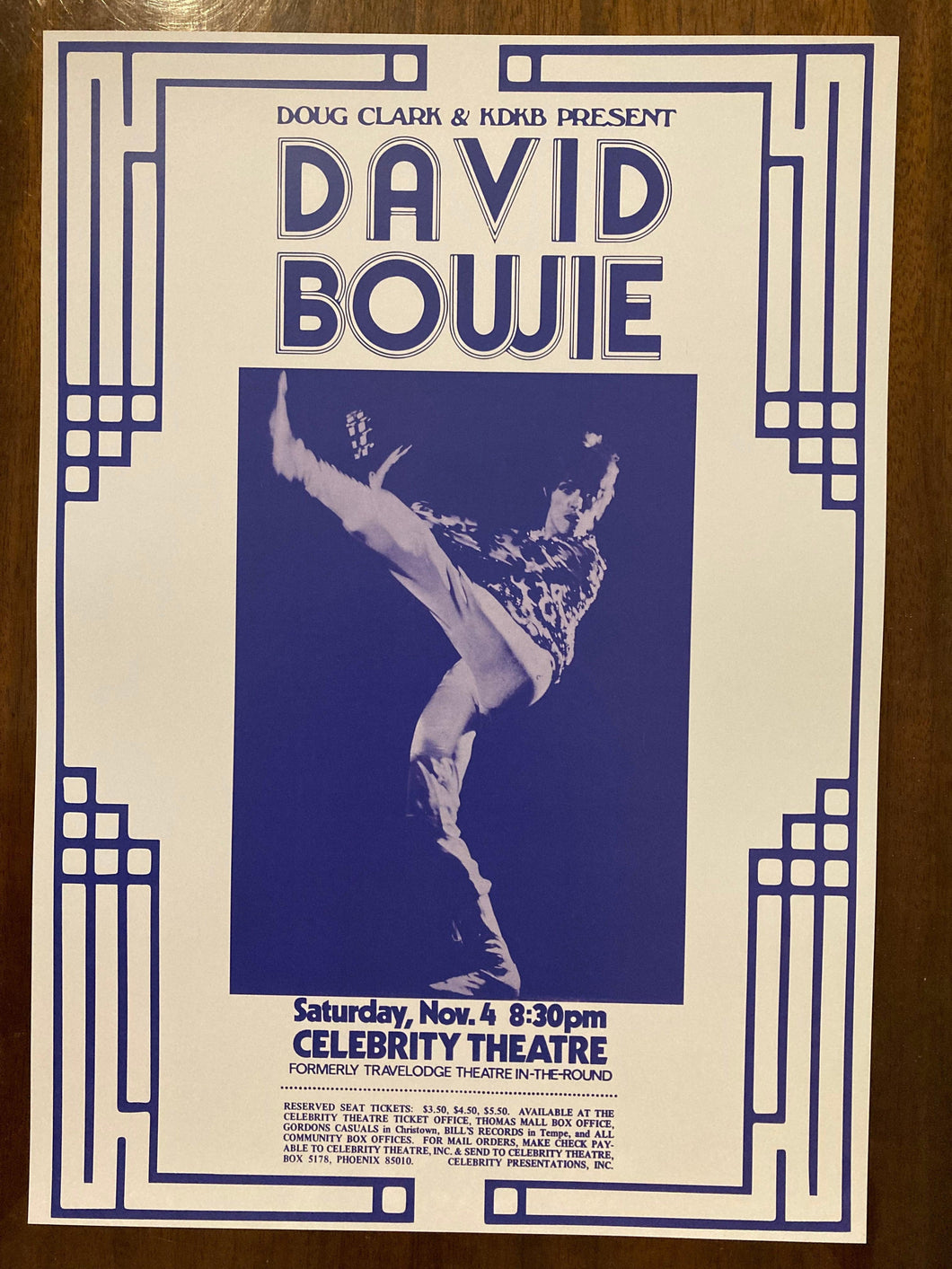 David Bowie concert poster - Ziggy Stardust live Celebrity Theatre USA 1972 A3 size repro - Original Music and Movie Posters for sale from Bamalama - Online Poster Store UK London