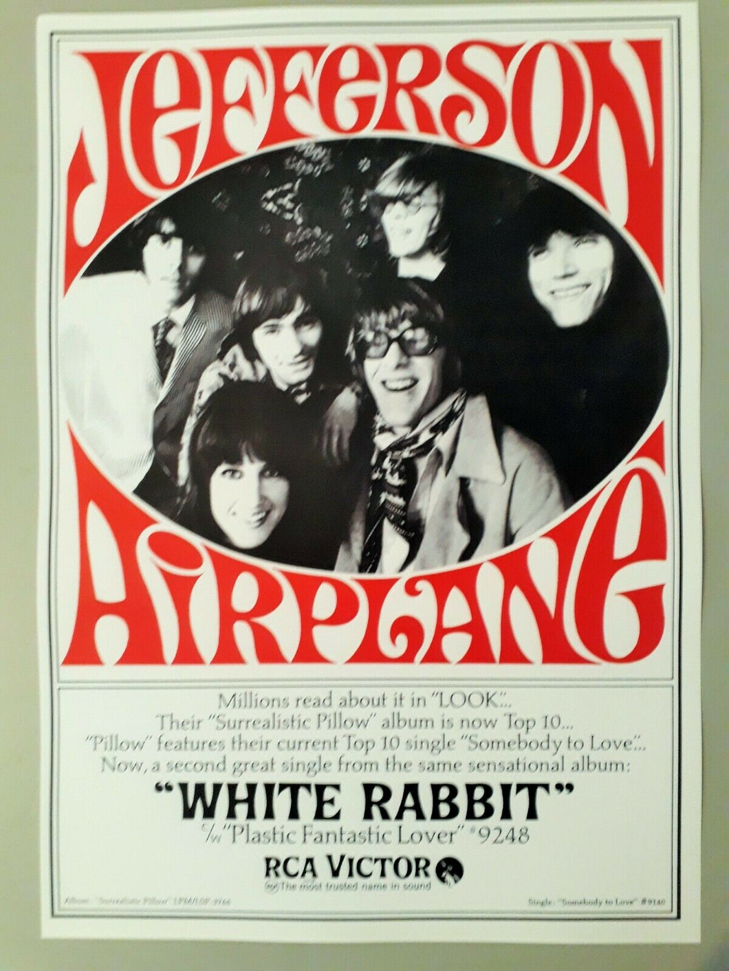Jefferson Airplane promo poster - White Rabbit Advert 1966 new reprinted edition - Original Music and Movie Posters for sale from Bamalama - Online Poster Store UK London