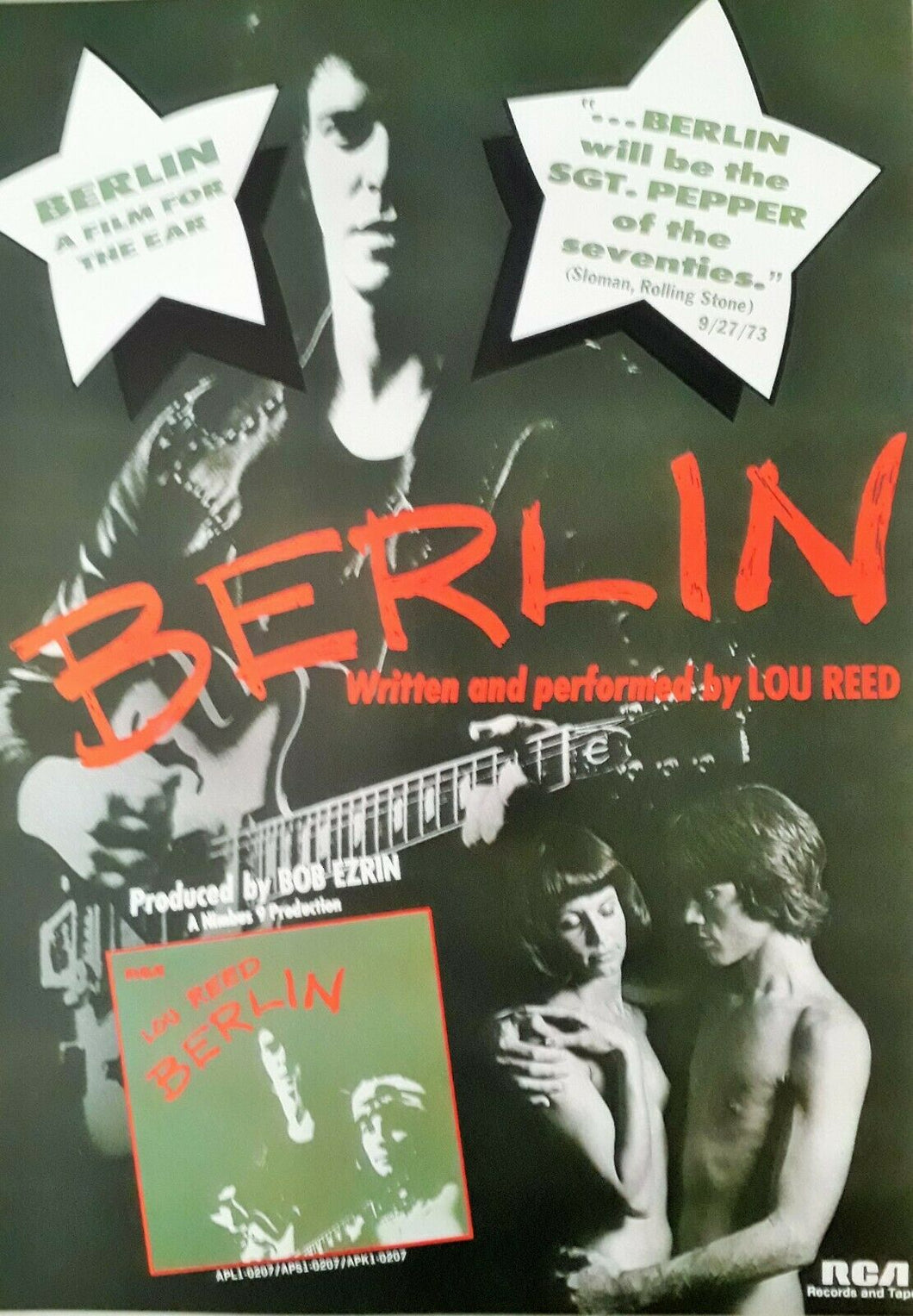Lou Reed promo poster - Berlin album 1973 Velvet Underground reprinted edition - Original Music and Movie Posters for sale from Bamalama - Online Poster Store UK London