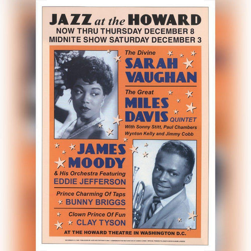 Miles Davis & Sarah Vaughan Poster - Live Jazz at the Howard, Washington 1953 - Original Music and Movie Posters for sale from Bamalama - Online Poster Store UK London