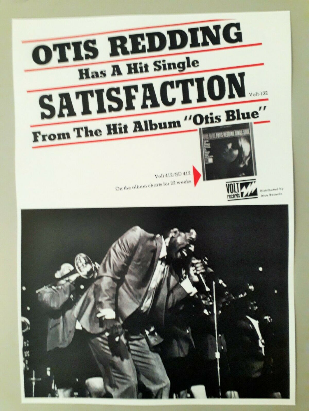 Otis Redding promo poster - Satisfaction 1966 Otis Blue new reprinted edition - Original Music and Movie Posters for sale from Bamalama - Online Poster Store UK London