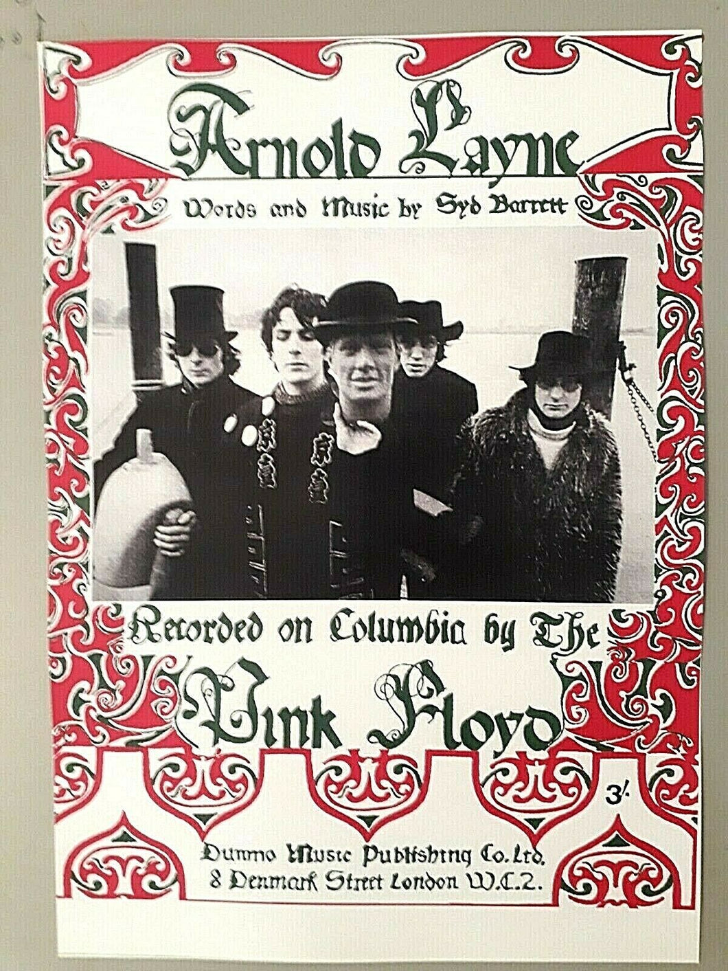 Pink Floyd poster - Arnold Layne sheet music 1967 promotional advert A3 reprint - Original Music and Movie Posters for sale from Bamalama - Online Poster Store UK London