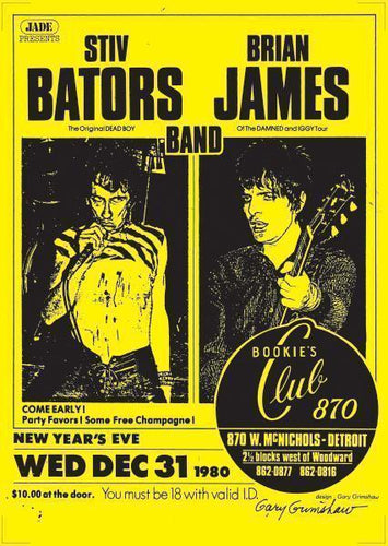 Stiv Bators & Brian James poster - Concert promo live at Bookies Club Detroit 1980 new reprinted edition - Original Music and Movie Posters for sale from Bamalama - Online Poster Store UK London