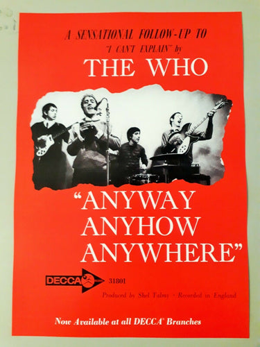 The Who promotional poster - Anyway Anyhow Anywhere USA 1965 reprinted A3 size - Original Music and Movie Posters for sale from Bamalama - Online Poster Store UK London