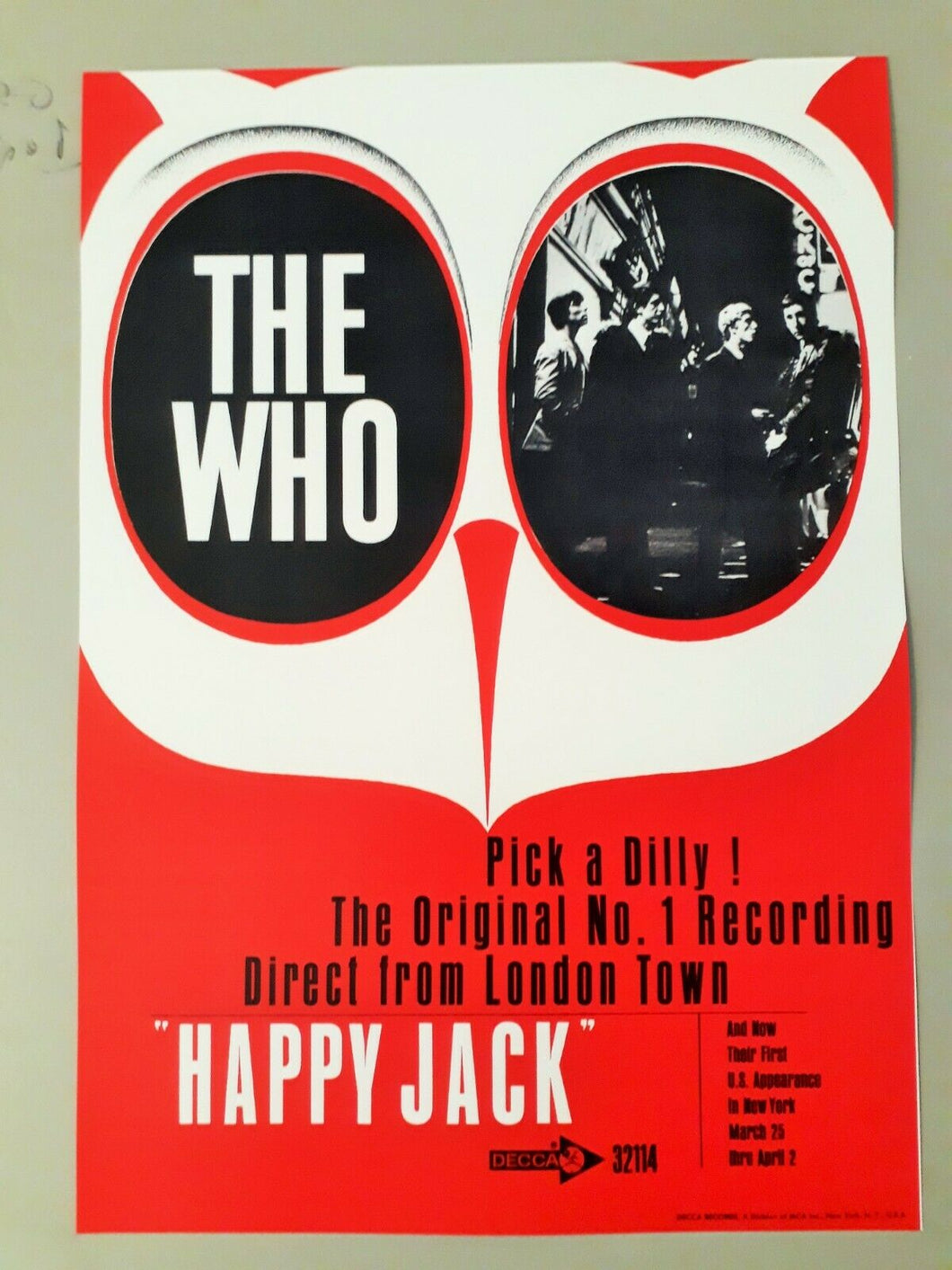 The Who promotional poster - Happy Jack USA Decca 1967 new reprinted edition A3 - Original Music and Movie Posters for sale from Bamalama - Online Poster Store UK London