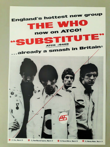 The Who promotional poster - Substitute USA 1966 new reprinted edition A3 size - Original Music and Movie Posters for sale from Bamalama - Online Poster Store UK London